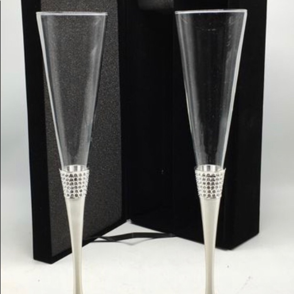 2 Bejeweled Fluted Champagne Glasses & Case
